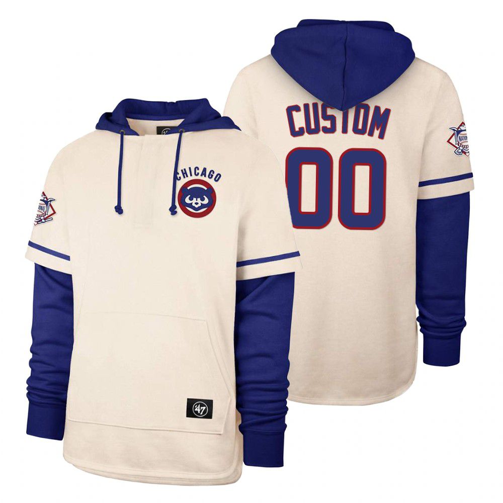 Men Chicago Cubs #00 Custom Cream 2021 Pullover Hoodie MLB Jersey